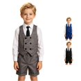 thumbnail image 1 of OSOLU Boys 3 Piece Set Formal Vest Shorts Neck Tie Back To School Attire Grey, 1 of 4