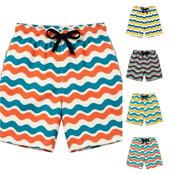 OSOLU Boys Athletic Shorts Summer Beach Breathable Colorful Striped Drawstring Elastic Waist Loose Fit Running Shorts For Kids 2-14Y