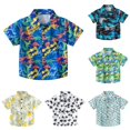 thumbnail image 1 of OSOLU Boys Button Down Shirt Lapel Collar Short Sleeve All Over Dinosaur Print Pocket Casual Kids Tops Blue, 1 of 7