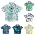 thumbnail image 1 of OSOLU Boys Button Down Shirt Lapel Collar Short Sleeve All Over Dinosaur Print Pocket Casual Kids Tops, 1 of 7