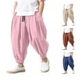 thumbnail image 1 of OSOLU Boys Harem Pants Casual Drawstring Solid Color Pleated Summer Lightweight Tapered Ankle-Tied Pants For Kids 2-14Y Comfy Trousers, 1 of 5
