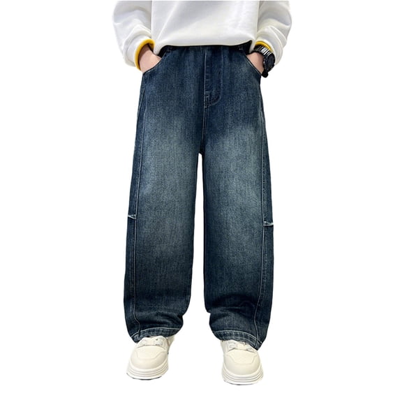 OSOLU Boys Jeans Casual Solid Color Loose Fit Straight Leg Soft Comfortable Denim Pants Everyday Wear Fashion Vacation Trousers