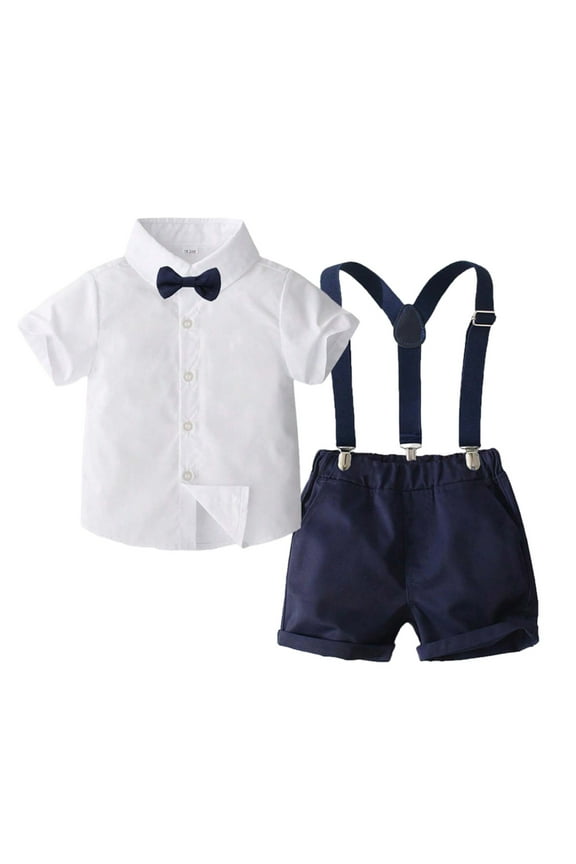 Boys Outfits & Sets Formal Casual Wedding Suit 1 6 Years Summer Breathable Stylish Gentleman Dress Shirt Spaghettis Shorts Two Piece Outfits Sets Outfits Sets Birthday Dailywear, 3-4 Years