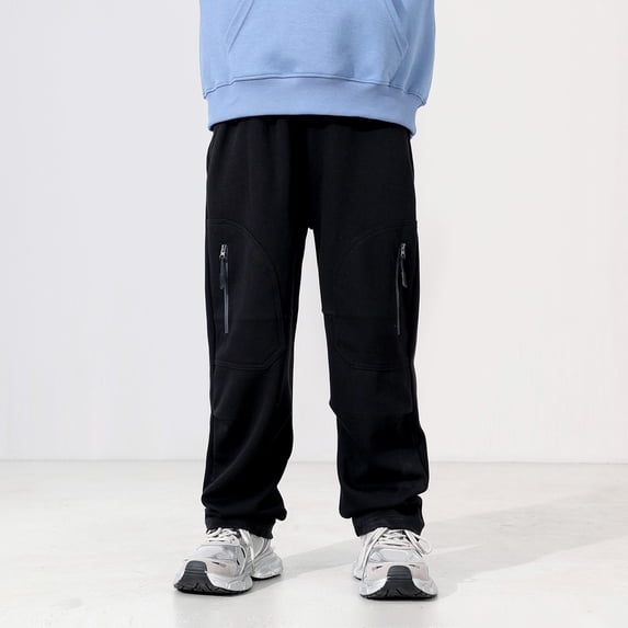 OSOLU Boys Pants Drawstring Elastic Waist Zipper Cargo Pockets Straight Leg Kids Casual Trousers Black