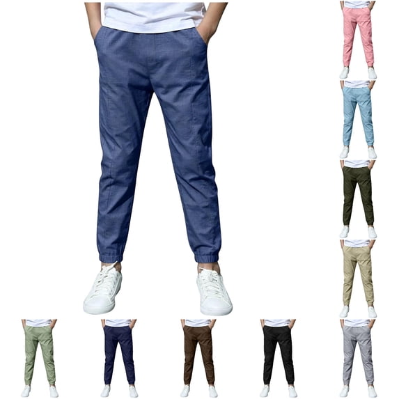 OSOLU Boys Pants Elastic Waist Side Pockets Jogger Kids Daily Casual Trousers Dark Blue