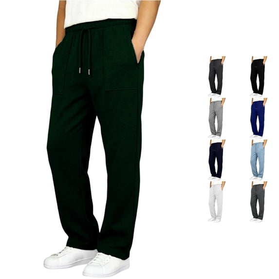 OSOLU Boys Pants Solid Color Practical Drawstring Elastic Waist Large Patch Pockets Straight Leg Trousers Kids Everyday Wear Dark Green