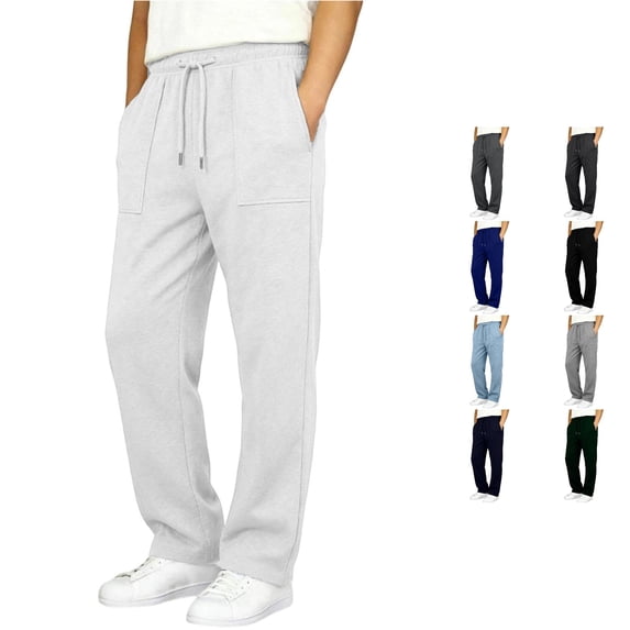 OSOLU Boys Pants Solid Color Practical Drawstring Elastic Waist Large Patch Pockets Straight Leg Trousers Kids Everyday Wear White