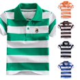 thumbnail image 1 of OSOLU Boys Polo Shirt Short Sleeve Lapel Striped cute Embroidery Button Placket Casual Pullover Tops Green, 1 of 3