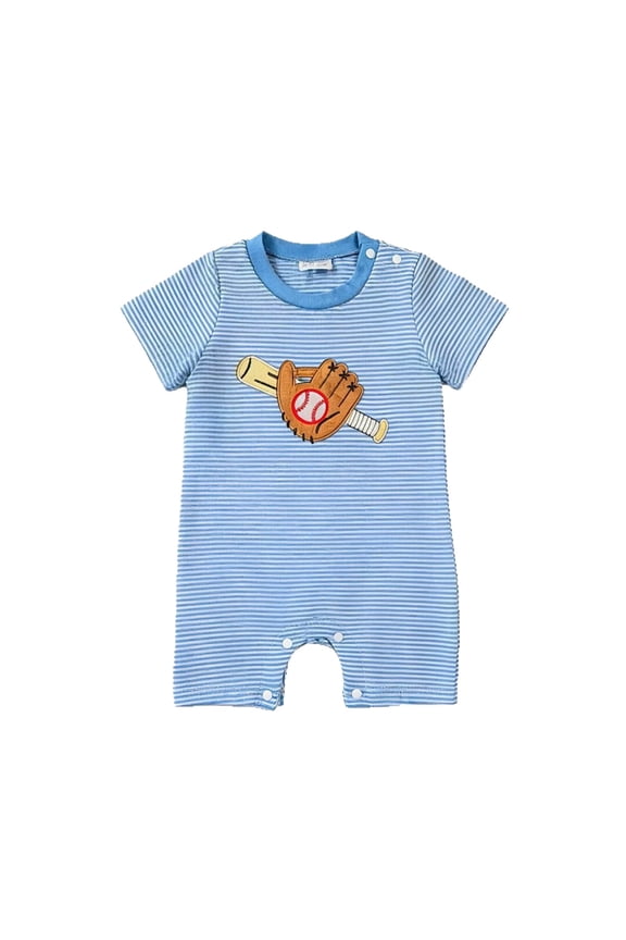 Boys Romper Baby Boy Clothes Short Sleeve Baseball Embroidery Striped Summer Short Jumpsuit 0-18M Stylish Onesie