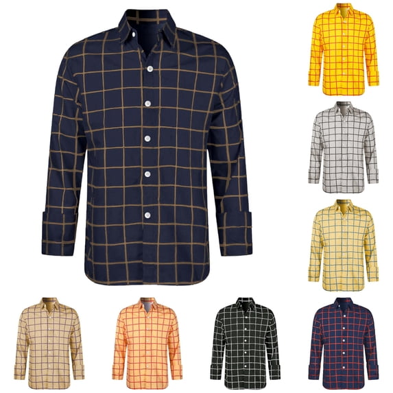 OSOLU Boys Shirt Long Sleeve Turndown Collar Grid Plaid Button Front Soft Kids Spring Fall Casual Layering Tops Blue