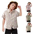 thumbnail image 1 of OSOLU Boys Shirt Short Sleeve Lapel Collar All Over Geometric Print Full Button Casual Tops White, 1 of 5