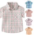 thumbnail image 1 of OSOLU Boys Shirt Turndown Collar Short Sleeve Plaid Check Print with Pocket Full Button Casual Tops Light Pink, 1 of 4