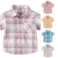 thumbnail image 1 of OSOLU Boys Shirt Turndown Collar Short Sleeve Plaid Check Print with Pocket Full Button Casual Tops Light Purple, 1 of 4