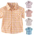 thumbnail image 1 of OSOLU Boys Shirt Turndown Collar Short Sleeve Plaid Check Print with Pocket Full Button Casual Tops Orange, 1 of 4