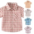 thumbnail image 1 of OSOLU Boys Shirt Turndown Collar Short Sleeve Plaid Check Print with Pocket Full Button Casual Tops, 1 of 5