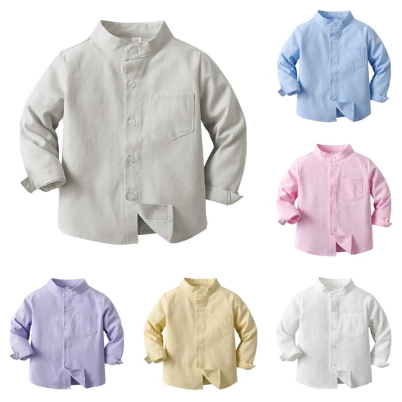 OSOLU Boys Stand Collar Long Sleeve Shirt Solid Color Kids Spring Simple Casual Shirt Khaki