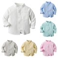 thumbnail image 1 of OSOLU Boys Stand Collar Long Sleeve Shirt Solid Color Kids Spring Simple Casual Shirt White, 1 of 9