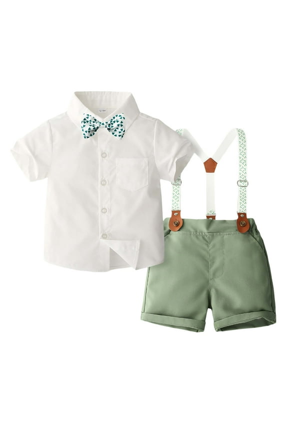 Boys Summer Outfits Set Casual Formal Toddler Suit Short Sleeve Shirt Spaghettis Overalls For 1 5 Year Old Kids Gentlemen Dress Clothes Comfort Dailywear, 2-3 Years