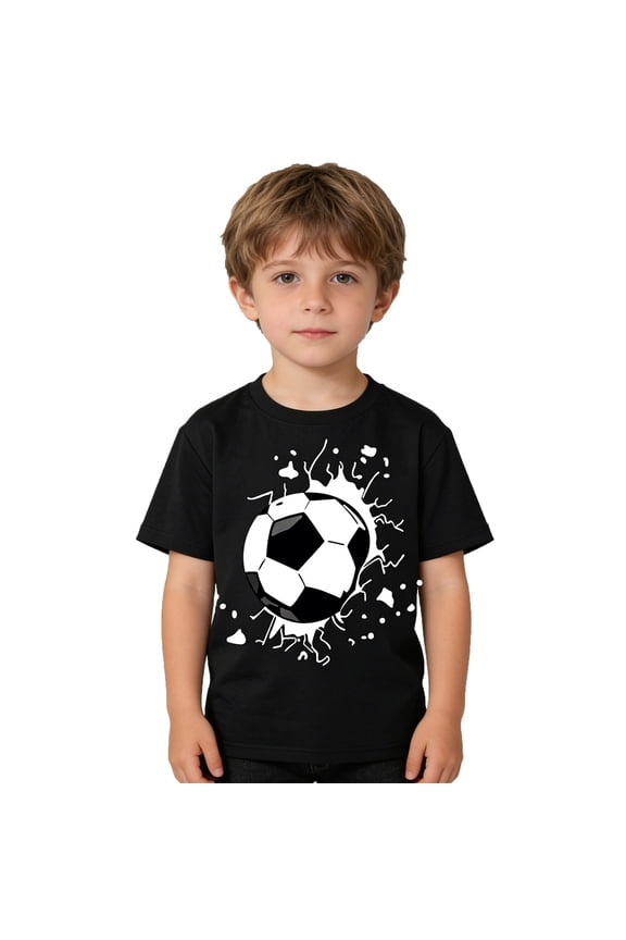 Boys T-Shirts Summer Short Sleeve Casual Crew Neck Soccer Ball Pattern Comfortable Tops Beach Resort Tees