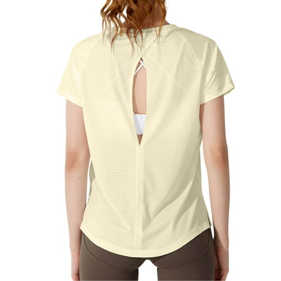 OSOLU Breathable O-Neck Casual T-Shirt Tshirts Tee For Women Summer Sports Wear Lightweight Comfortable Solid Color Hollow Out Design Versatile Dailywear