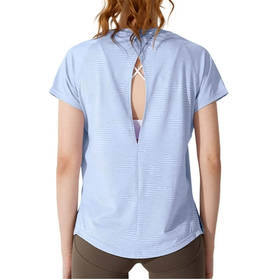 OSOLU Breathable O-Neck Casual T-Shirt Tshirts Tee For Women Summer Sports Wear Lightweight Comfortable Solid Color Hollow Out Design Versatile Dailywear