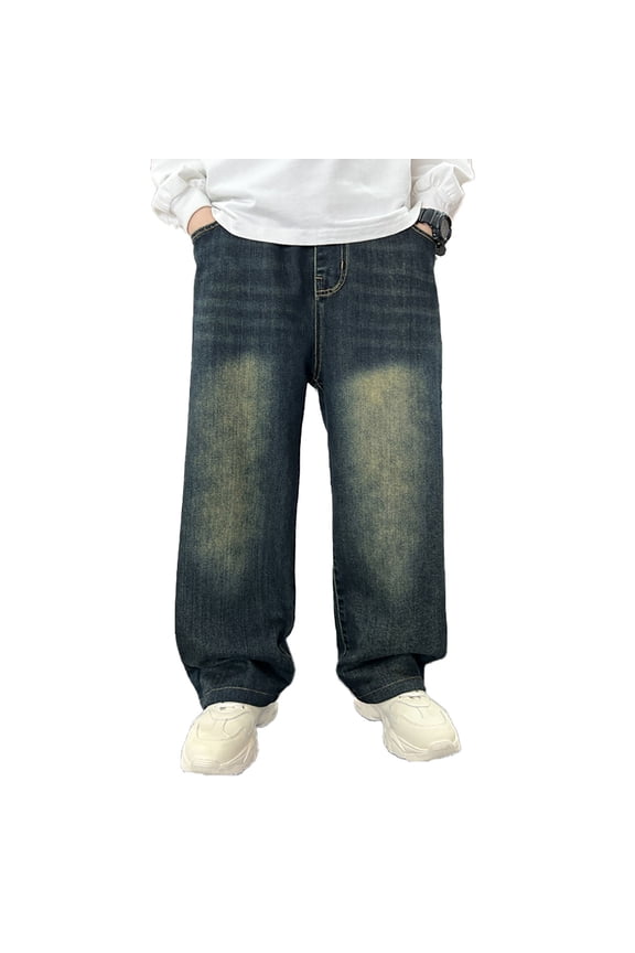 Children Boys Denim Pants Casual Comfortable Loose Fit Jeans Straight Leg Trendy Travel Trousers