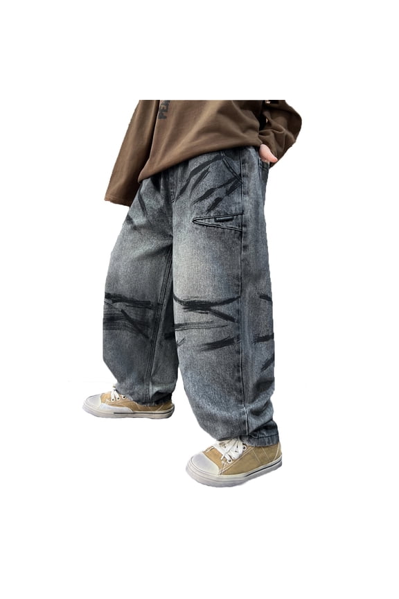 Children Boys Denim Pants Straight Leg Casual Comfortable Loose Fit Jeans with Pocket Leisure Stylish Trousers