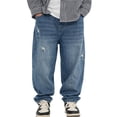 thumbnail image 1 of OSOLU Children Boys Distressed Denim Pants Solid Color with Pockets Casual with Rip Details Long Jeans Everyday Wear Travel Classic Trousers, 1 of 7
