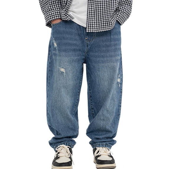 OSOLU Children Boys Distressed Denim Pants Solid Color with Pockets Casual with Rip Details Long Jeans Everyday Wear Travel Classic Trousers