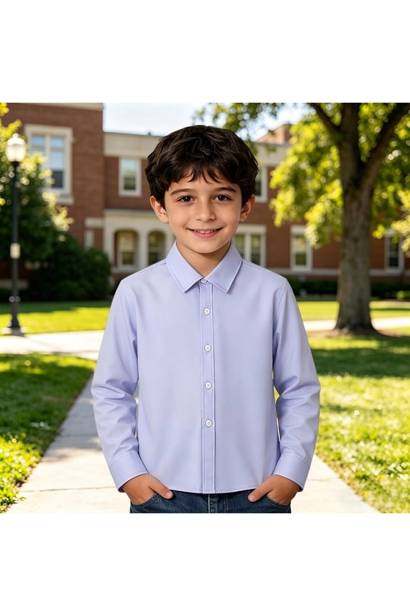 Children Boys Dress Shirts Solid Color Long Sleeve Button Down Turndown Collar Formal Performance Comfortable Summer Beach Tops
