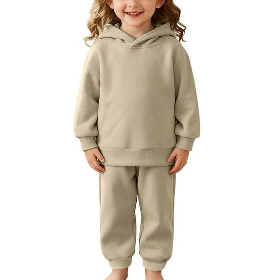 OSOLU Children Boys Girls Clothing Sets Winter Solid Color Long Sleeve Athletic Cozy Pullover Hoodie and Jogger Pants 2 Piece Vacation Playful Sets