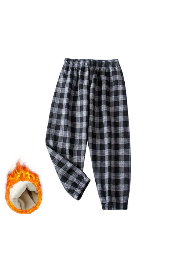 Children Boys Girls Sweatpants Winter Warm Plaid Print Loose Fit Fuzzy Jogger Chic Elegant Pants