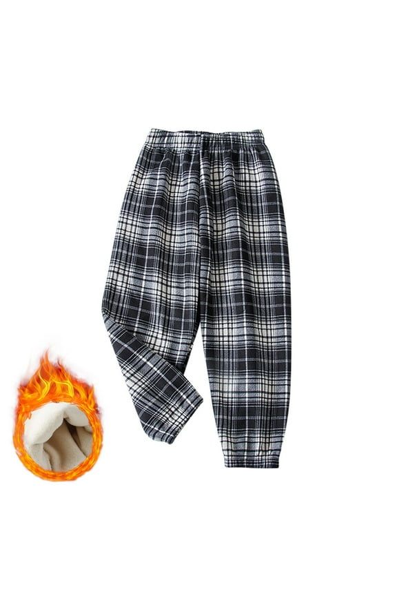 Children Boys Girls Sweatpants Winter Warm Plaid Print Loose Fit Fuzzy Jogger Classic Chic Pants