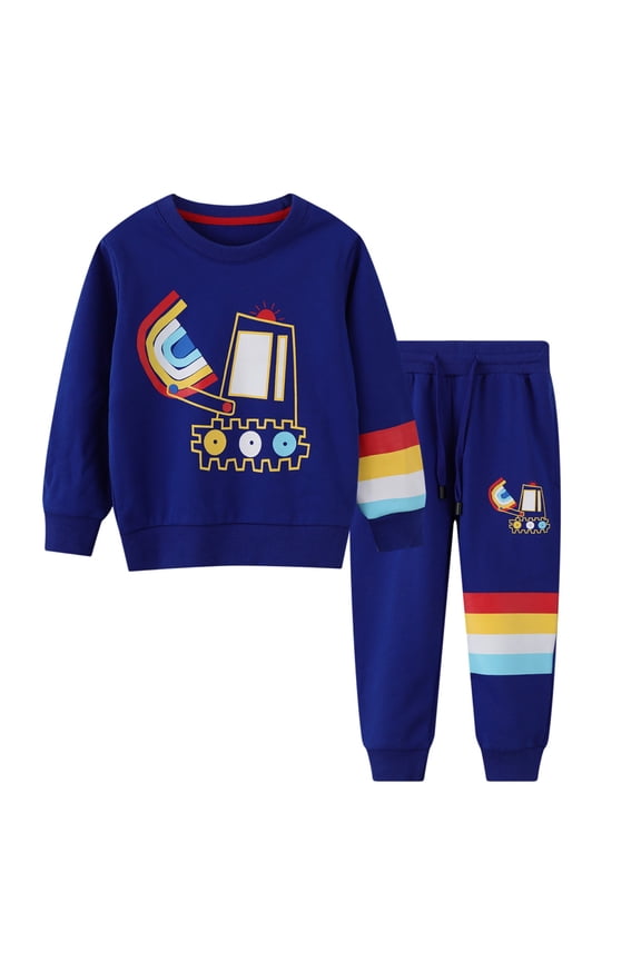 Children Boys Outfit Sets Casual 2-Pack Tracksuit Rainbow Print Long Sleeve Hoodie and Pants Autumn Winter Comfortable Holiday Chic Clothing Sets