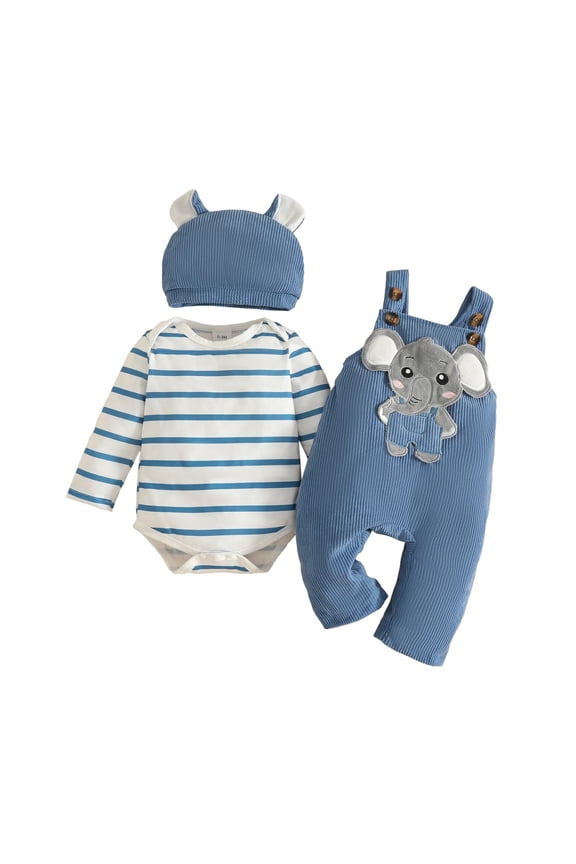 Children Boys Outfits Adorable Animals Print Long Sleeve Tops and Corduroy Overalls with Matching Hat Classic Trendy Clothing Sets