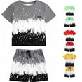 thumbnail image 1 of OSOLU Children Boys Outfits Short Sleeve Crew Neck T-Shirts and Shorts Comfortable Casual Everyday Wear Classic Vacation Clothing Sets, 1 of 4