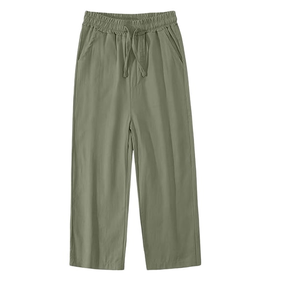 OSOLU Children Boys Pants Breathable Solid Color Casual Elastic Waist Soft Comfortable with Pockets Drawstring Fashion Vacation Trousers