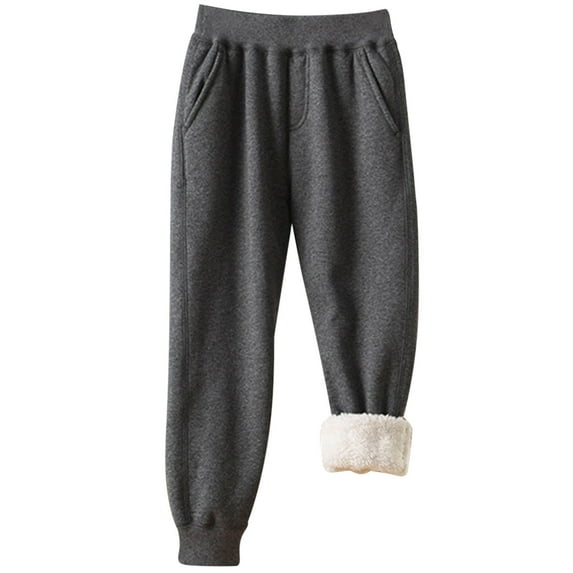 OSOLU Children Boys Pants Winter Fuzzy Thermal Thickened Cold Weather Outdoor Sports Solid Color Casual Comfortable Warm Joggers Chic Versatile Trousers