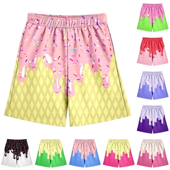 OSOLU Children Boys Shorts Ice Cream Print Baseball Elastic Waistband with Pocket Comfortable Everyday Wear Versatile Travel Shorts