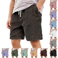 thumbnail image 1 of OSOLU Children Boys Shorts Solid Color Corduroy Comfortable Knitwear Elastic Waist with Drawstring Everyday Wear Beach Holiday Shorts, 1 of 6