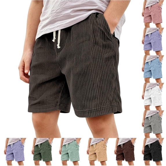 OSOLU Children Boys Shorts Solid Color Corduroy Comfortable Knitwear Elastic Waist with Drawstring Everyday Wear Beach Holiday Shorts
