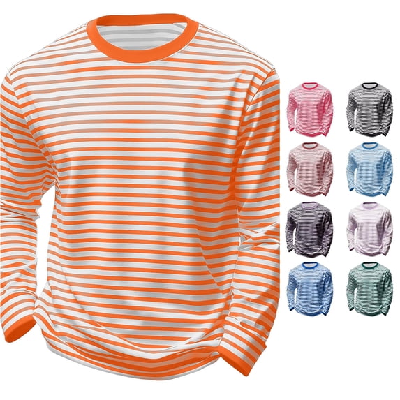 OSOLU Children Boys T-Shirts Striped Long Sleeve Crew Neck Casual Soft Comfortable Breathable Tees Daily Wear Fashion Vacation Tops