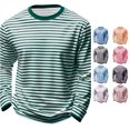 thumbnail image 1 of OSOLU Children Boys T-Shirts Striped Long Sleeve Crew Neck Casual Soft Comfortable Breathable Tees Daily Wear Fashion Vacation Tops, 1 of 6