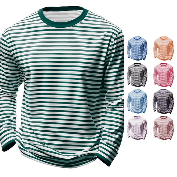 OSOLU Children Boys T-Shirts Striped Long Sleeve Crew Neck Casual Soft Comfortable Breathable Tees Daily Wear Fashion Vacation Tops