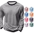 thumbnail image 1 of OSOLU Children Boys T-Shirts Striped Long Sleeve Crew Neck Casual Soft Comfortable Breathable Tees Daily Wear Holiday Beach Tops, 1 of 6