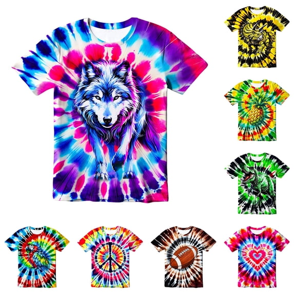 OSOLU Children Boys T-Shirts Tie Dye Short Sleeve Crew Neck Lightweight Comfortable Everyday Wear Beach Vacation Tops