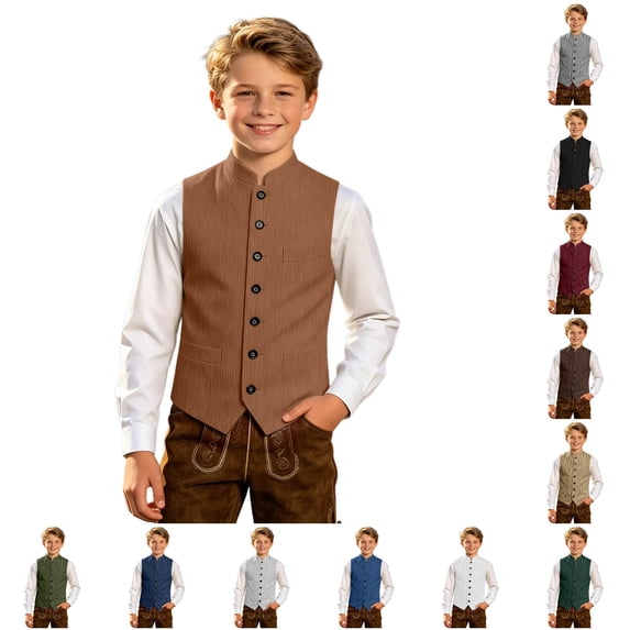 OSOLU Children Boys Tank Tops Solid Color Stand Collar Vest Festive Themed Sleeveless Jacket Casual Outerwear Trendy Travel Tops
