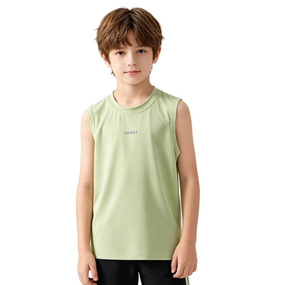 OSOLU Children Boys Tank Tops Sportswear Breathable Summer Solid Color Sleeveless Crew Neck Lightweight Athletic Vest Activewear Fashion Seaside Tops