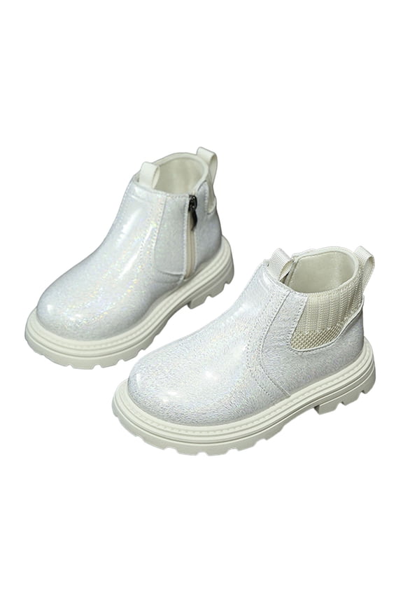 Children Girls Ankle Boots Soft Sole Slip-Resistant Glitter Lace Up Leather Booties Winter Footwear Fun Vibrant Shoes