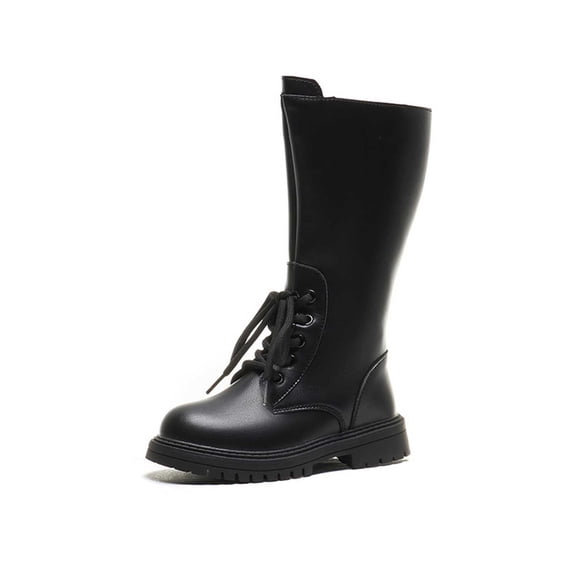 OSOLU Children Girls Boots Fashion Knee High Leather Lace Up Tall Boots Solid Color Slip-Resistant Daily Wear Fashion Vacation Shoes